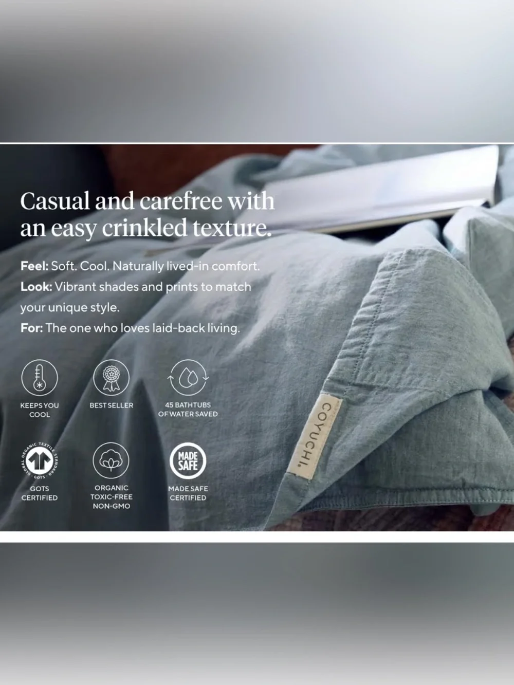 NWT Coyuchi 100% Organic Cotton Crinkled Percale Cooling Sheet Set Ginger (Twin)